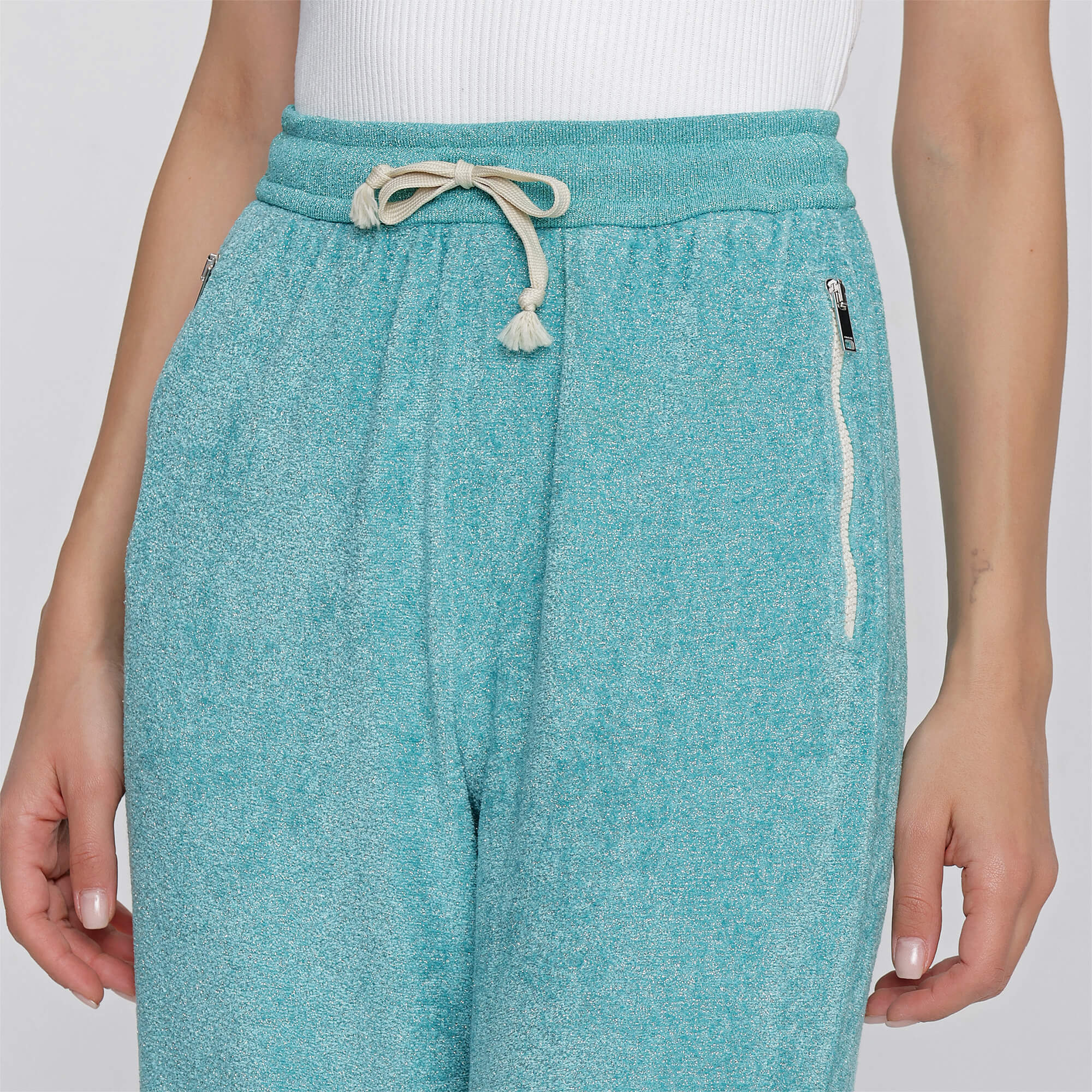 Gucci- Blue Shiny Towel Sweat Pants.